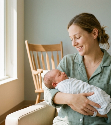 New mother receiving Postpartum Depression Treatment Miami, non-drug depression treatment, and support for Postpartum Anxiety symptoms and Perinatal Mental Health at Hidalgo TMS. Safe and effective TMS for Postpartum Depression Miami with Dr. Alen Hidalgo.