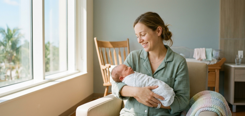 Una nueva madre recibe tratamiento para la depresión posparto en Miami, tratamiento no farmacológico para la depresión y apoyo para los síntomas de ansiedad posparto y la salud mental perinatal en Hidalgo TMS.